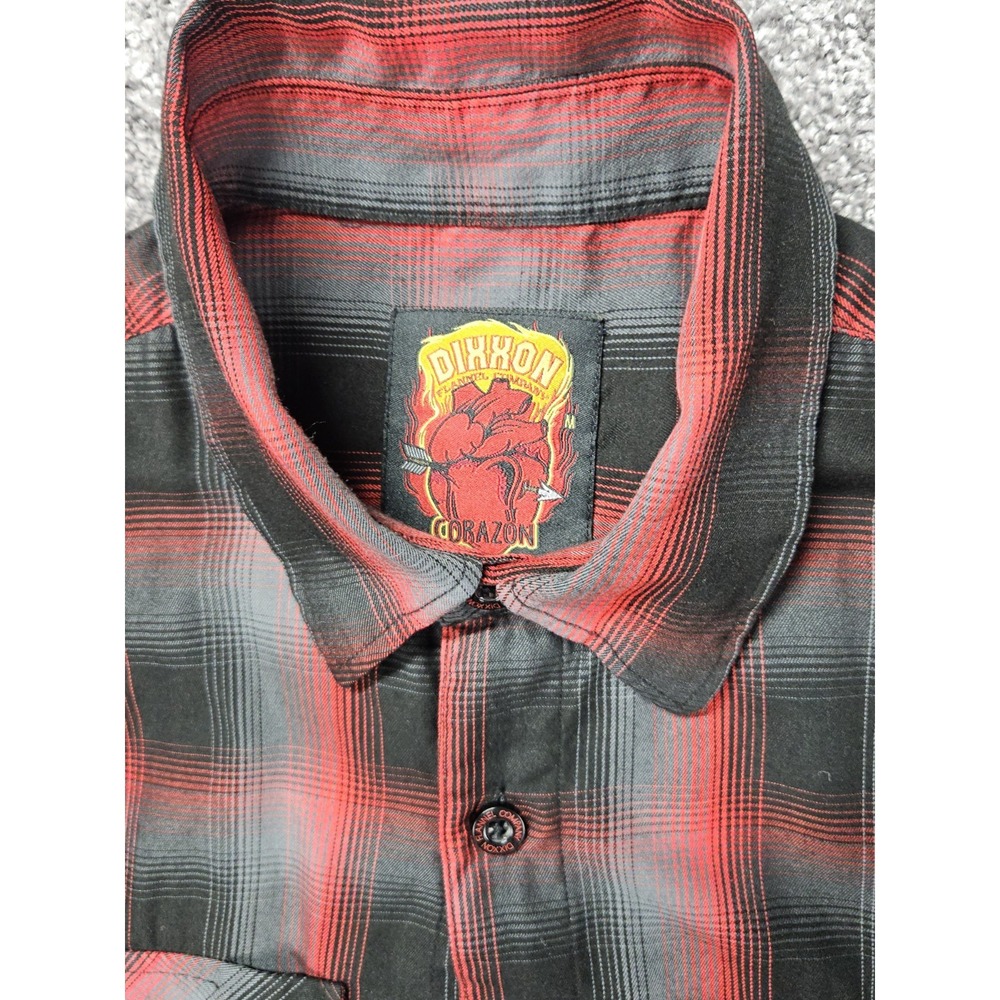 Dixxon Corazon Men's Medium Plaid Button Up Shirt Red Black Bamboo Western - Picture 4 of 9